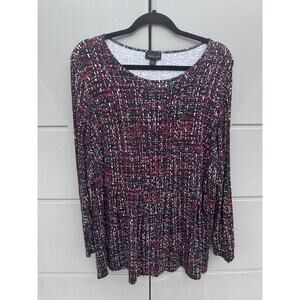 J. Jill Wearever Collection Pleated A-line Tunic Top Jersey Knit Sz 1X Red Black